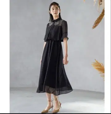 niana 탈착식 옷깃 더블 컬러 쉬폰 파티 드레스 (블랙) M