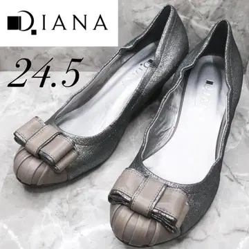 [컨디션 최상] 다이애나 Diana 웨지솔 펌프스 리본 실버 24.5