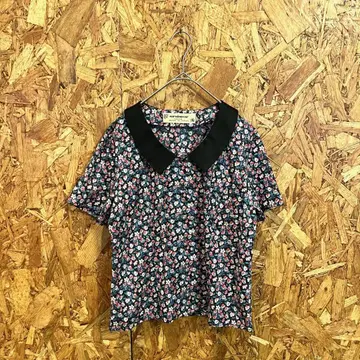 sarahwear 반팔 셔츠 블라우스 꽃무늬 올 패턴 블랙 여성용 1