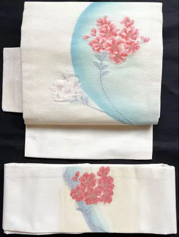 여름 오비 나고야 오비 화문 무늬 화이트 베이스 순수 실크 제작 오비