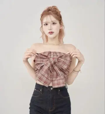 darich 다리치 타탄 체크 리본 베어 탑 레드