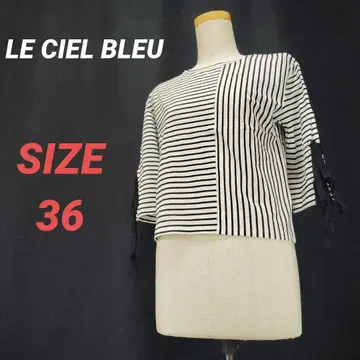 LE CIEL BLEU 르 쉘 블루 스트라이프 7부 소매 티셔츠 리본