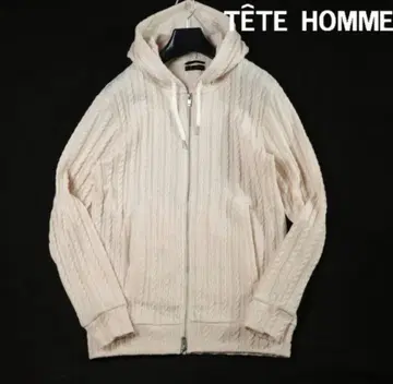 TETE HOMME 남성용 봄/여름 케이블 짜임 지퍼 후드티