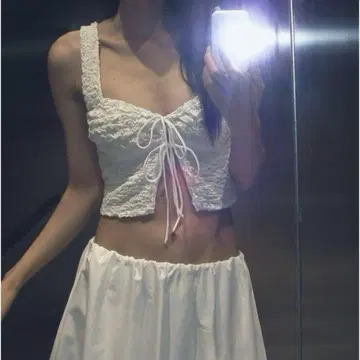리본 디테일 텍스처 상의