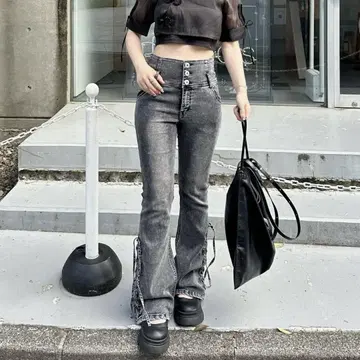사이드 레이스 업 세미 플레어 데님 M