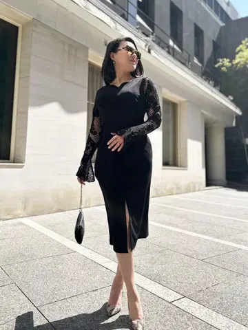SERPENTINA 레이시 벨 슬리브 원피스 L 블랙 전 스즈키 씨