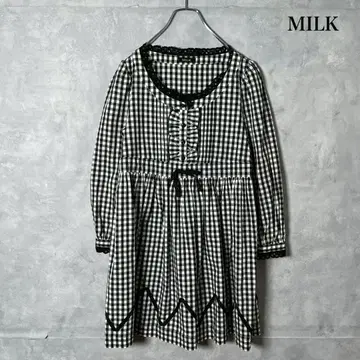 MILK 밀크 깅엄 체크 코튼 프릴 원피스 N964