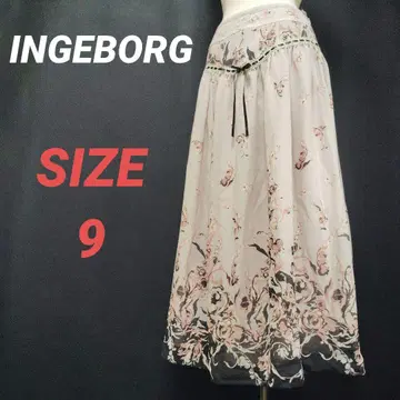 INGEBORG 잉게보그 꽃무늬 롱 스커트 올 패턴 리본 플레어