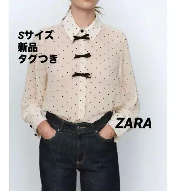 [완판템] ZARA 도트 무늬 리본 셔츠 S 사이즈 새상품 화이트