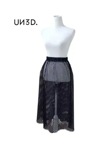 UN3D. 안스 리드 네이비 펀칭 메쉬 롱 스커트