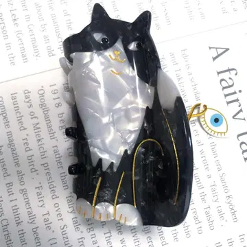 쿠쿠슈제트 고양이 헤어 클립 화이트 블랙 헤어 액세서리 고양이 하치와레
