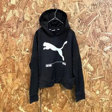 puma 푸마 후드티 숏 기장 로고 프린트 블랙 XS