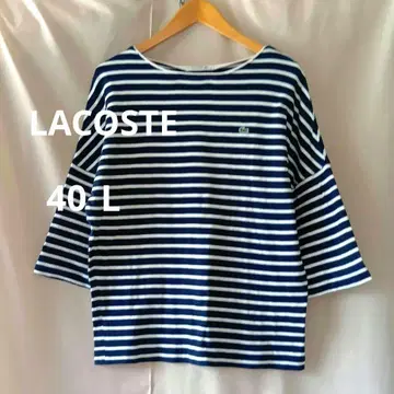 LACOSTE 라코스테 네이비 보더 5부 소매 보트넥 40 면 100