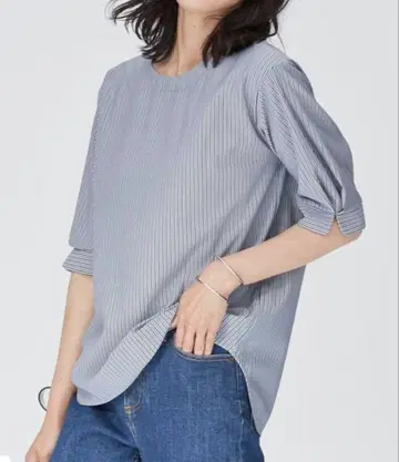 인기 23구 스트라이프 블라우스 38 풀오버 블루 이지케어