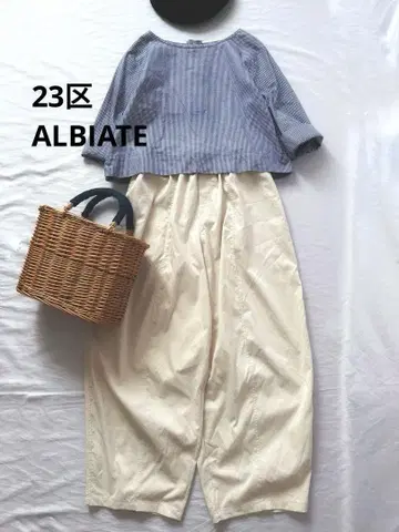 23구 ALBIATE 코튼 깅엄 체크 T블라우스 온워드
