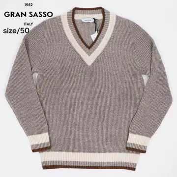 미사용 새상품 GRAN SASSO 코튼 린넨 칠덴 니트 베이지 50