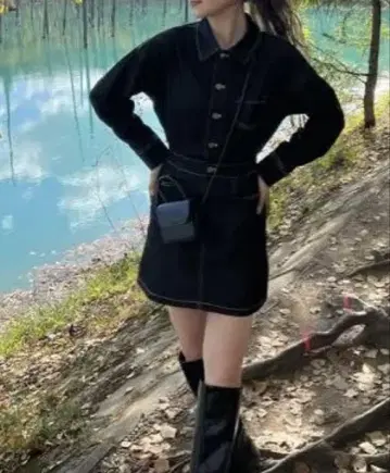 데님 미니 원피스