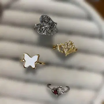 스테인리스 반지 세트 크리스탈 장식 4개 골드 실버