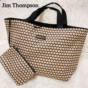 Jim Thompson 도트 무늬 토트백 파우치 포함 베이지 블랙 대용량