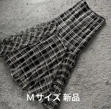 시어 체크 뒷면 레이스업 리본 머메이드 롱 스커트 블랙 M 새상품