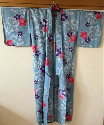 스카이블루 꽃무늬 유카타 주센 목화 일본제 원단