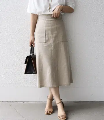 SHIPS.me 면 린넨 사다리꼴 미디 스커트 S 사이즈