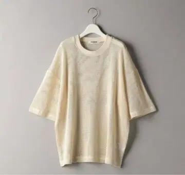 아이보리 메쉬 편직 반팔 상의