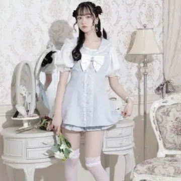 시착 정도 노에미 반짝이 비쥬 레이스 세일러 블라우스
