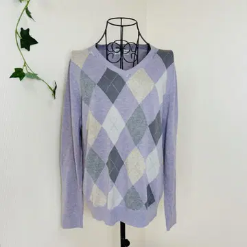 Banana republic 아가일 코튼 V넥 니트 퍼플