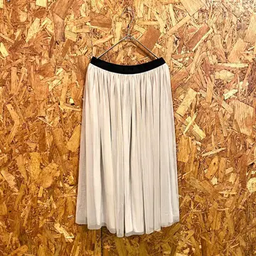 롱 스커트 플레어 튤 허리밴딩 베이지 여성용 F