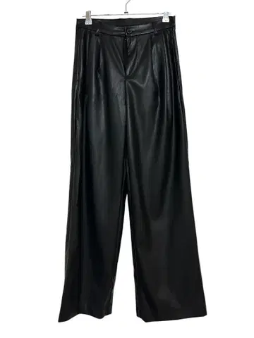 SHEIN 블랙 인조 가죽 2턱 스트레이트 팬츠
