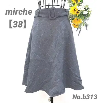 mirche 무릎 기장 스커트 38 플레어 체크 무늬 고급 청순 그레이