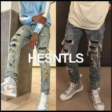 HESNTLS 데미지 가공 스트레치 페이즐리 스트레이트 [W34]