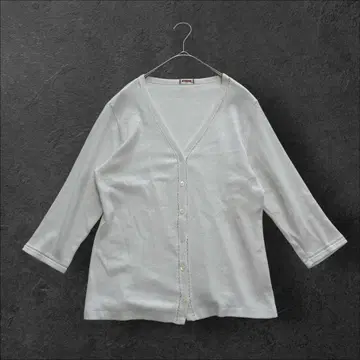 맥레거 (L) V 넥 7부 소매 코튼 혼방 가디건 겉옷 화이트 예쁜