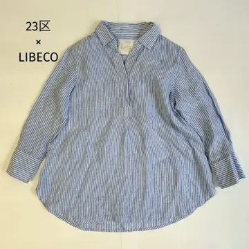 23구 x LIBECO 린넨100 스키퍼 셔츠 블루 스트라이프 40