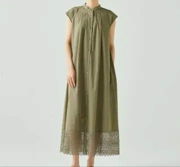 코튼 블렌드 레이스 헴 프렌치 슬리브 원피스