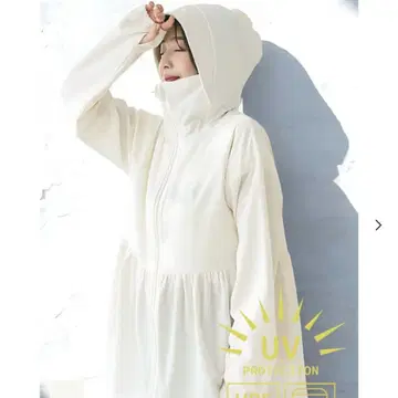 UV 차단 개더 후드티 화이트 M 사이즈