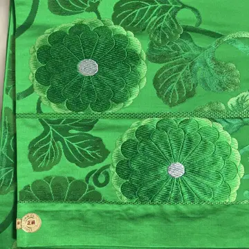 그린 컬러 국화 패턴 오비 순수 실크