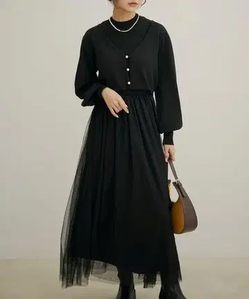 블랙 슬리브리스 롱 원피스