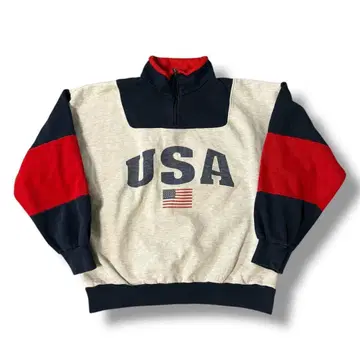 USA제 90년대 하프 지퍼 하이넥 트레이닝복 성조기 USA 로고