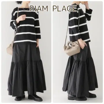 플라주 plage 타프타 스커트 티어드 플레어 스커트 롱 블랙