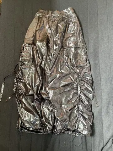 y2k 사이버 펑크 실버 나일론 팬츠