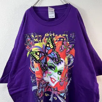 미국 구제 의류 00s Mardi Gras 티셔츠 보라색