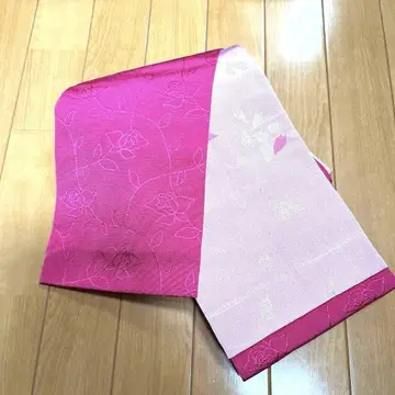 꽃무늬 자수 반폭 오비 핑크 계열 장미 벚꽃 리버서블