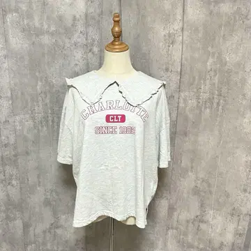 gleam 카라 부착 로고 오버 사이즈 티셔츠 심플 귀여운 걸리시