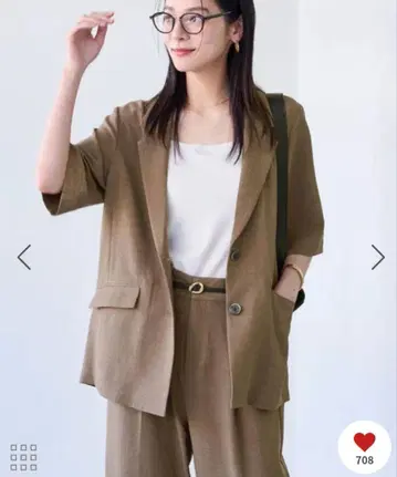 [미easy] 린넨 라이크 하프 슬리브 자켓 [접촉 냉감/세탁 가능]