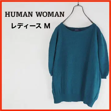 A3512 새상품급 HUMAN WOMAN 5부 소매 티셔츠 M 짙은 녹색