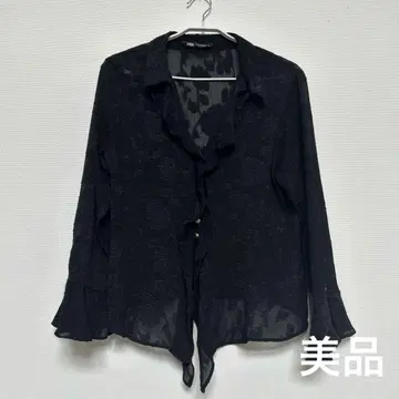 [새상품급] ZARA 블랙 프릴 꽃무늬 원단 패턴 긴팔 셔츠 M 사이즈
