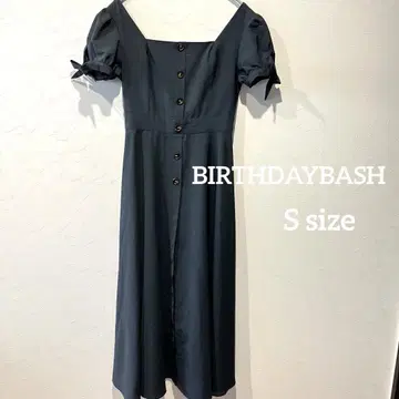 BIRTHDAYBASH 반팔 원피스 소매 리본 네이비 롱 플레어