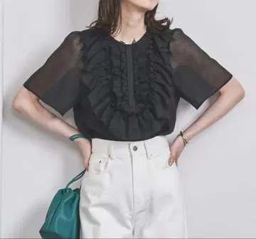 UNITED ARROWS LUXURY 오간자 프릴 블라우스